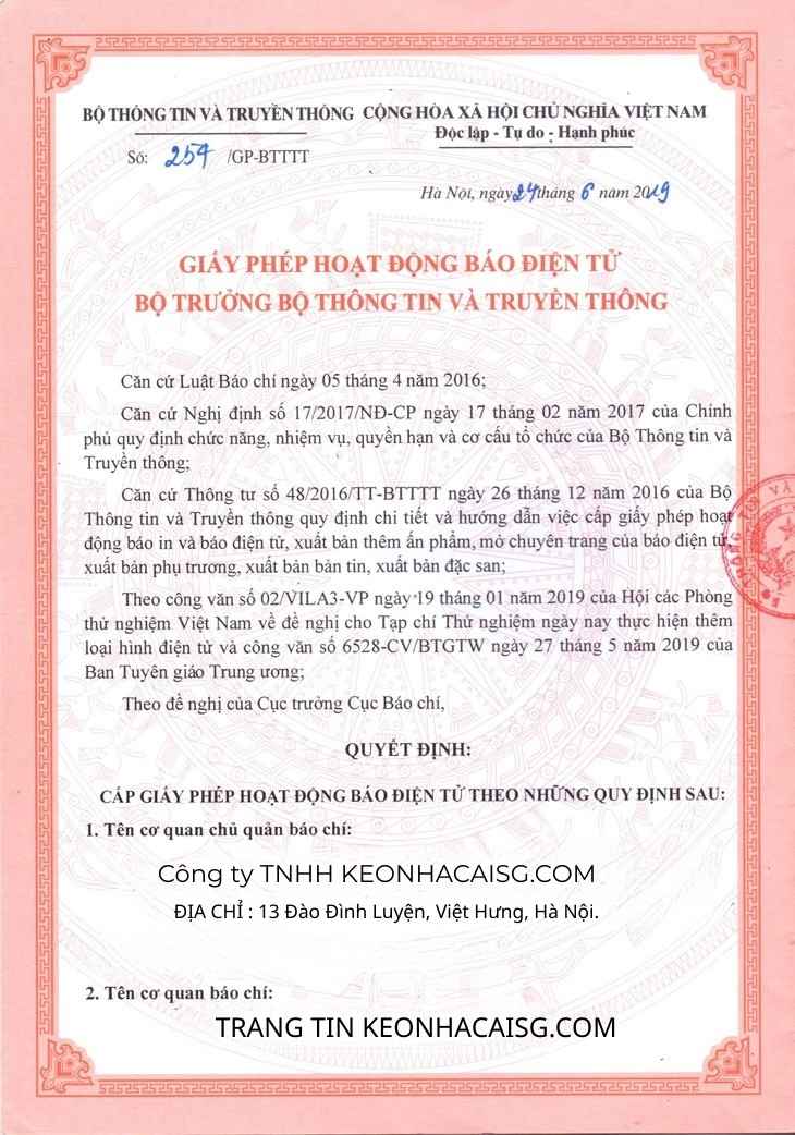 giấy phép hoạt động của keonhacaisg.com